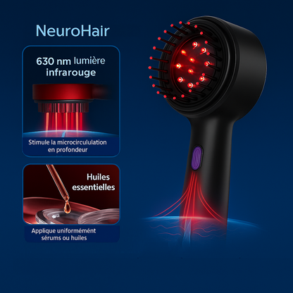 NeuroHair Brush™ – Peigne Massant Intelligent à Vibration & Lumière Rouge